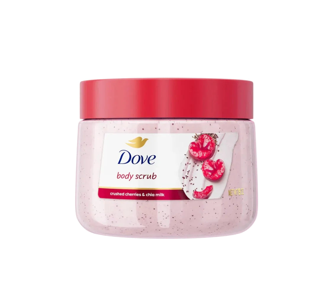 Dove Crushed Cherries & Chia Milk Body Scrub 425g – Exfoliating & Nourishing Body Polish