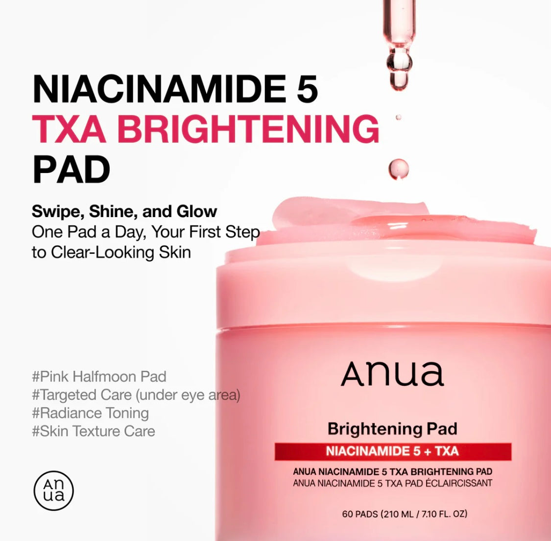 Anua Niacinamide 5% + TXA Brightening Pads – Dark Spot & Tone Correcting Toner Pads