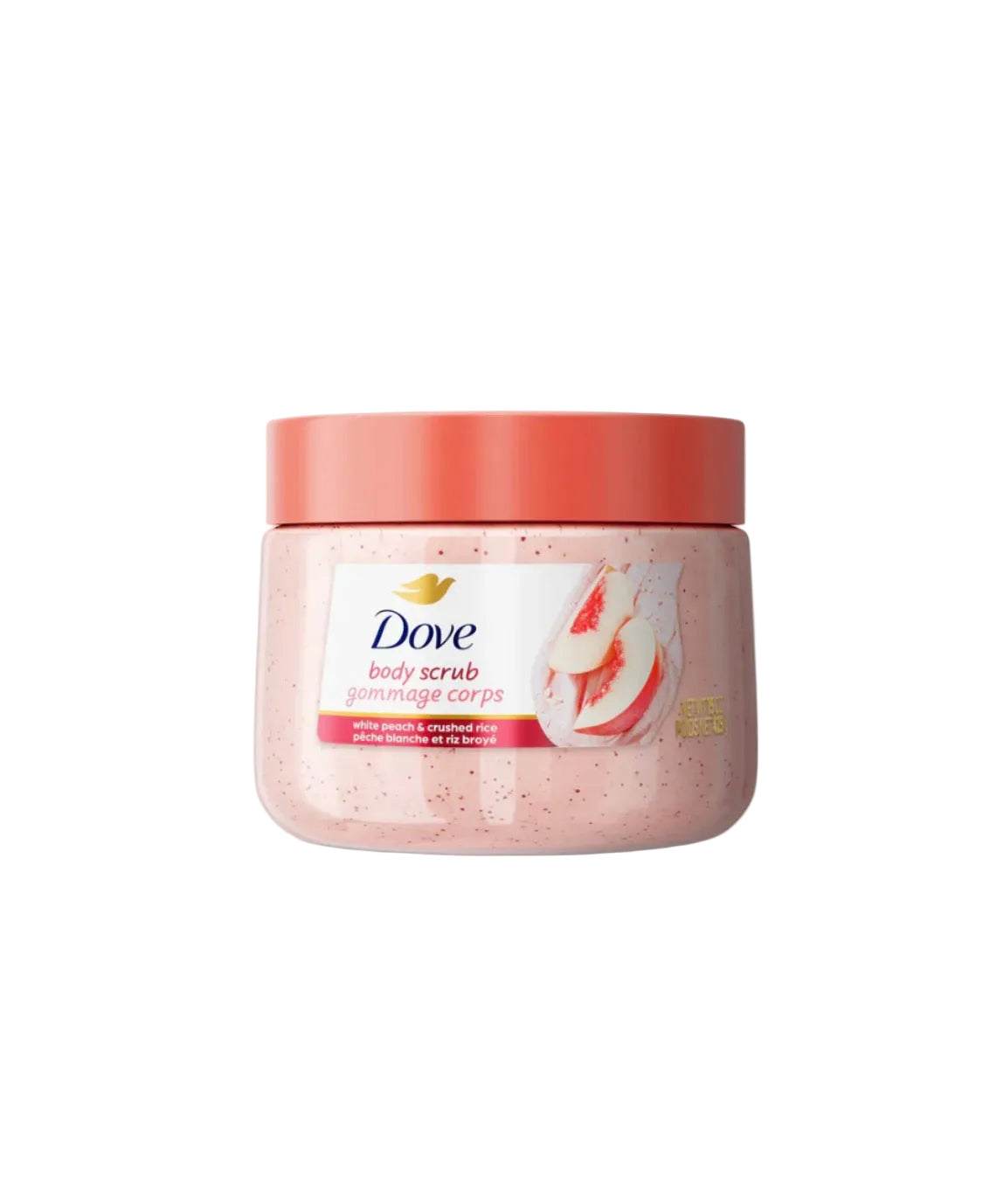 Dove White Peach & Crushed Rice Body Scrub 425g – Gentle Exfoliating & Brightening Body Polish