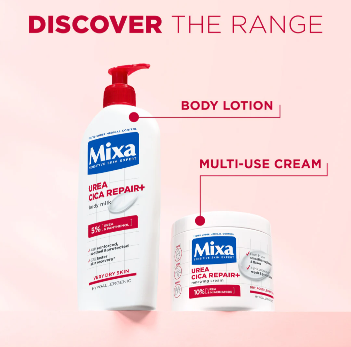 Mixa Urea Cica Repair + Body Lotion For Keratosis Pilaris, Dry Rough Flaky skin, & Tiny Red Bumps