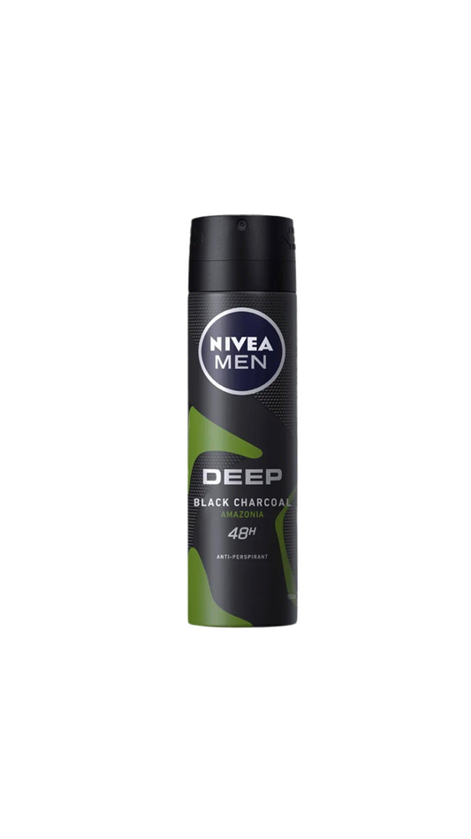NIVEA Men Deep Black Charcoal Amazonia Body Spray – 48 Hours Protection