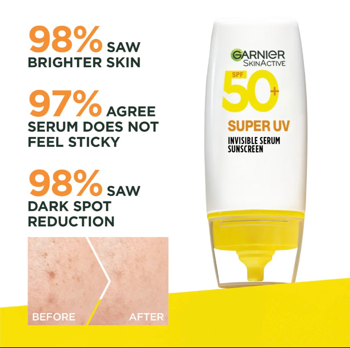 Garnier Super UV Invisible Serum Sunscreen SPF 50 PA+++ 30ml – Lightweight Daily Sun Protection for All Skin Types