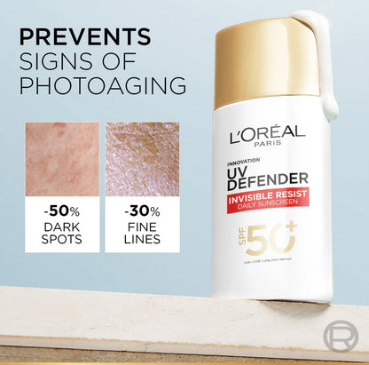 L’Oréal Paris, UV defender Invisible Resist, Spf 50 + Daily Sunscreen, with UVA Protection, for all skin types, 50ml