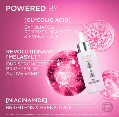 L’Oréal Paris Glycolic Bright Face Serum with 8% Melasyl + Glycolic Acid+ Niacinamide for Dark spots darkening