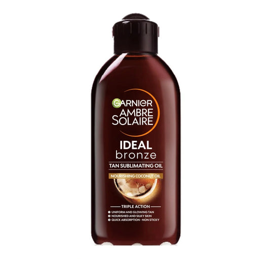 Garnier Ambre Solaire Ideal Bronze Tan Sublimating Oil 200ml – Nourishing Tanning Oil for Radiant, Sun-Kissed Skin