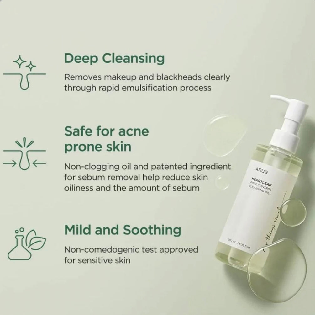 Anua Heartleaf Pore Control Cleansing Oil – Gentle Makeup Remover & Deep Pore Cleanser
