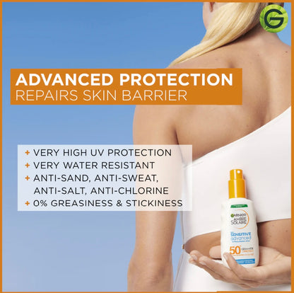 Garnier Ambre Solaire Sensitive Advanced SPF 50+ Ceramide Protect Sunscreen Spray 150ml – Very High Protection for Sensitive Skin