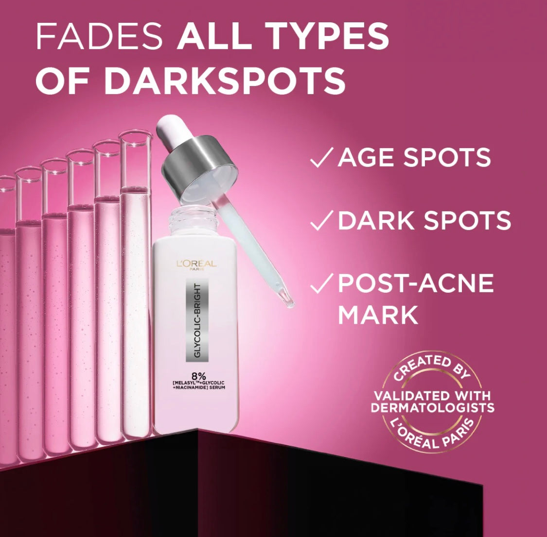 L’Oréal Paris Glycolic Bright Face Serum with 8% Melasyl + Glycolic Acid+ Niacinamide for Dark spots darkening