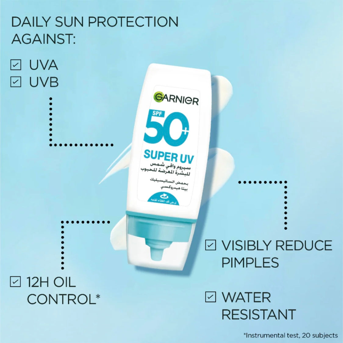 Garnier Super UV Anti-Acne Sunscreen SPF 50 30ml – 12H Oil Control Face Sunscreen for Oily & Acne-Prone Skin