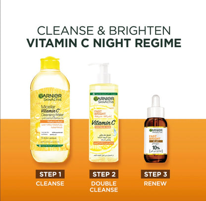 Garnier Fast Bright 10% Pure Vitamin C Brightening Overnight Serum 30ml – Dark Spot Corrector & Radiance Booster