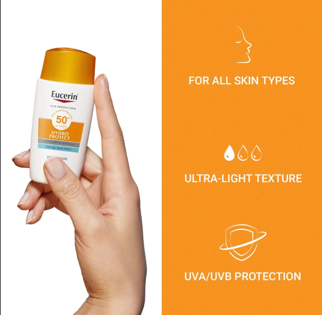 Eucerin Hydro Protect SPF 50+ – Ultra-Light Hydrating Sunscreen for All Skin Types