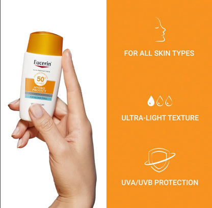 Eucerin Hydro Protect SPF 50+ – Ultra-Light Hydrating Sunscreen for All Skin Types