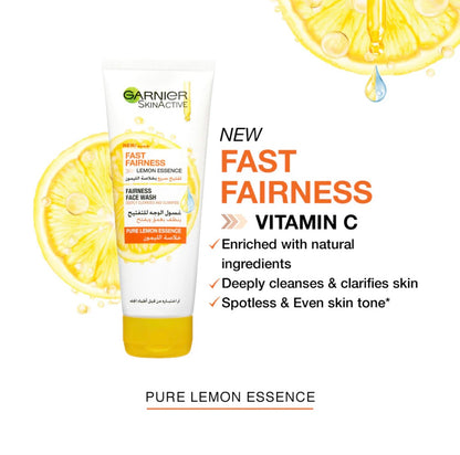 Garnier Fast Bright Vitamin C Brightening Face Wash with Lemon Essence 100ml – Radiance Boost Cleanser for Dull Skin
