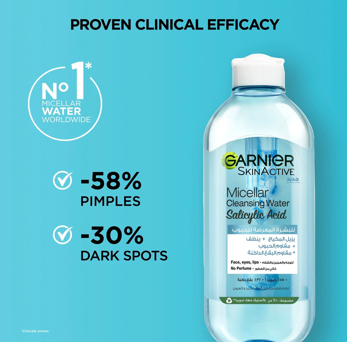 Garnier Fast Clear Micellar Water with Salicylic Acid for Acne-Prone Skin – Purifying Makeup Remover & Oil-Control Cleanser