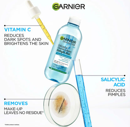 Garnier Fast Clear Micellar Water with Salicylic Acid for Acne-Prone Skin – Purifying Makeup Remover & Oil-Control Cleanser