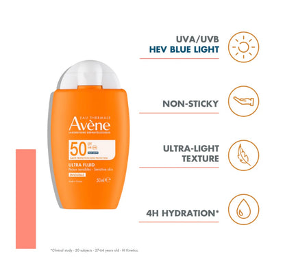Avène Ultra Fluid Sunscreen SPF 50+ Invisible – High Protection Lightweight Sunscreen