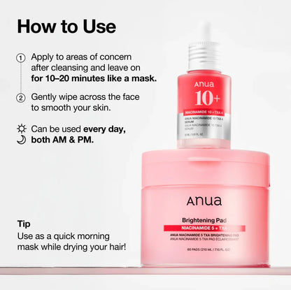 Anua Niacinamide 5% + TXA Brightening Pads – Dark Spot & Tone Correcting Toner Pads