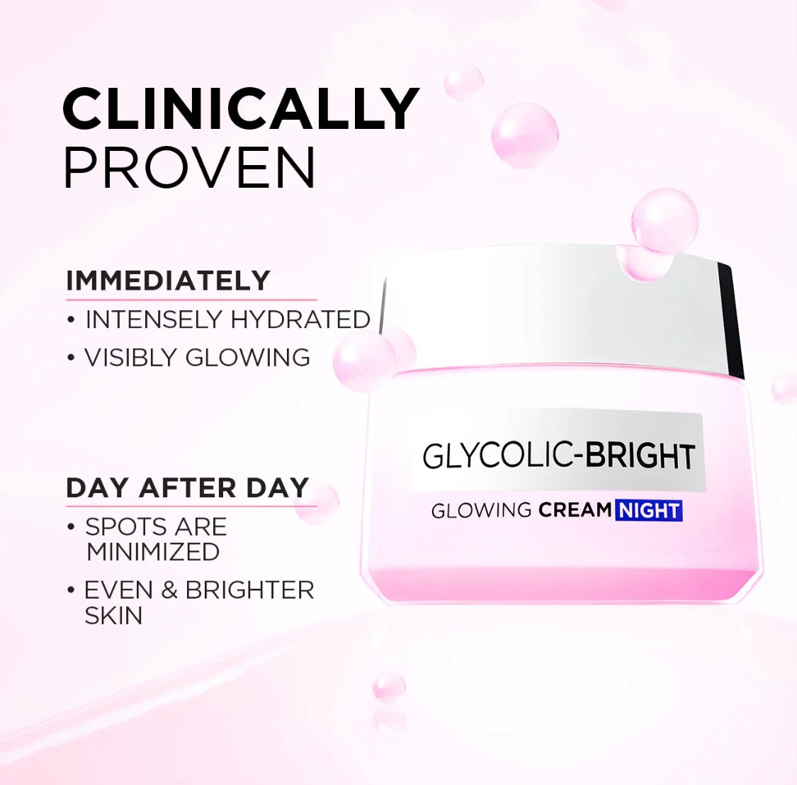 L’Oréal Paris Glycolic Bright Glowing Night Care for Dark Spots Reduction, Glow Boosting and Skin Tone Evenness-50ml
