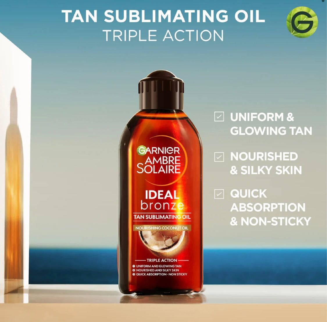 Garnier Ambre Solaire Ideal Bronze Tan Sublimating Oil 200ml – Nourishing Tanning Oil for Radiant, Sun-Kissed Skin
