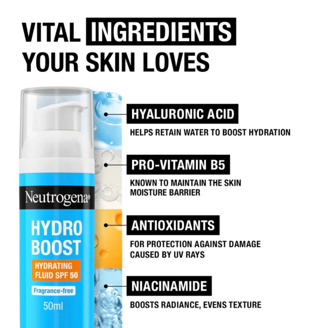 Neutrogena Hydro Boost Fluid SPF 50 50ml – Hydrating Sunscreen for Face