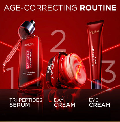 L’Oréal revitalift triple age-correcting Serum with Tri-peptides, Hyaluronic Acid, and Vitamin C, to hydrate, tone & Firm skin, 30ml