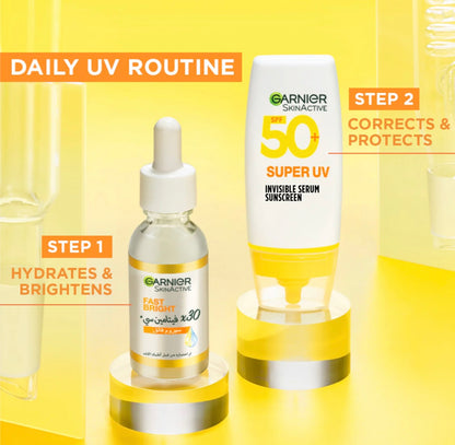 Garnier Super UV Invisible Serum Sunscreen SPF 50 PA+++ 30ml – Lightweight Daily Sun Protection for All Skin Types