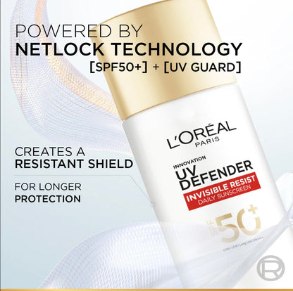 L’Oréal Paris, UV defender Invisible Resist, Spf 50 + Daily Sunscreen, with UVA Protection, for all skin types, 50ml