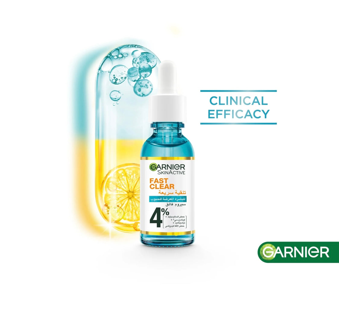 Garnier Fast Clear Anti-Acne Booster Serum with 4% Salicylic Acid, Vitamin C, Niacinamide & AHA – Blemish Treatment for Oily & Acne-Prone Skin
