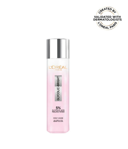 L’Oréal Paris Glycolic Bright Glowing Peeling Toner with 5% Glycolic Acid, for Brightening, Dark Spots reduction & Skin tone evening, 128ml