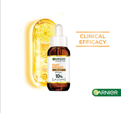 Garnier Fast Bright 10% Pure Vitamin C Brightening Overnight Serum 30ml – Dark Spot Corrector & Radiance Booster