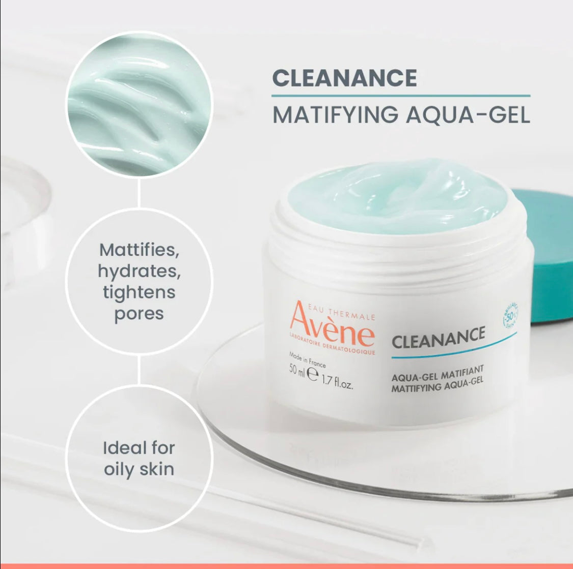 Avène Cleanance Mattifying Aqua Gel – Oil-Free Hydrating Gel for Oily & Combination Skin