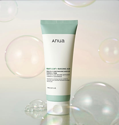 Anua Heartleaf + Succinic Acid Moisture Foam – Gentle Acne Care & Hydrating Cleanser