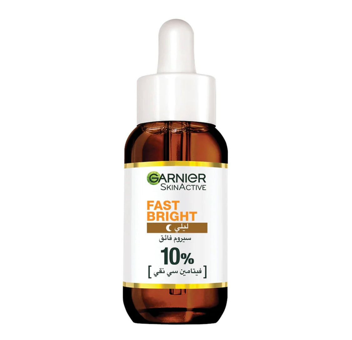 Garnier Fast Bright 10% Pure Vitamin C Brightening Overnight Serum 30ml – Dark Spot Corrector & Radiance Booster