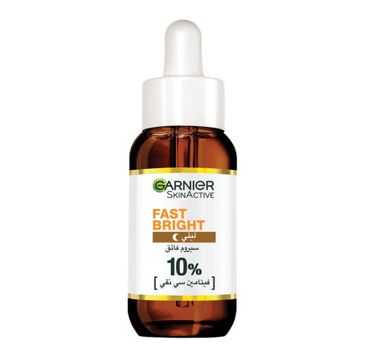 Garnier Fast Bright 10% Pure Vitamin C Brightening Overnight Serum 30ml – Dark Spot Corrector & Radiance Booster