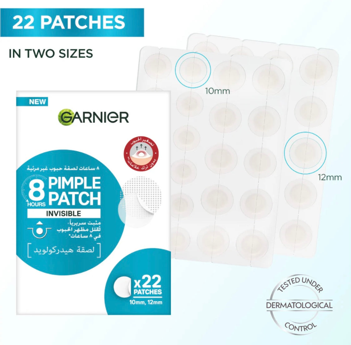 Garnier SkinActive Fast Clear Invisible Pimple Patch – 8H Hydrocolloid Acne Patches for Spot Treatment x22 patches