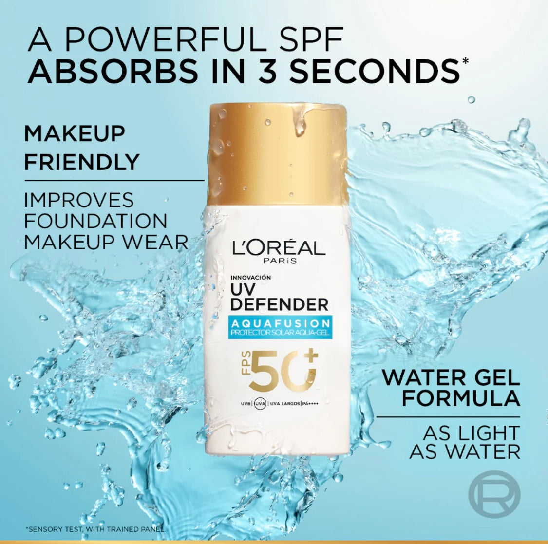 L’Oréal Paris, UV Defender, Aquafusion Daily Water Gel Sunscreen, spf 50+ PA++++Defends from all UV aging sign, absorbs in 3 seconds, 50ml
