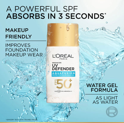 L’Oréal Paris, UV Defender, Aquafusion Daily Water Gel Sunscreen, spf 50+ PA++++Defends from all UV aging sign, absorbs in 3 seconds, 50ml