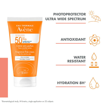 Avène Ultra Broad Spectrum SPF 50+ Cream – Fragrance-Free Sunscreen for Dry Sensitive Skin