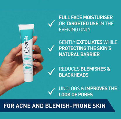 CeraVe Blemish Control Gel – Daily AHA/BHA Face Treatment for Acne-Prone Skin