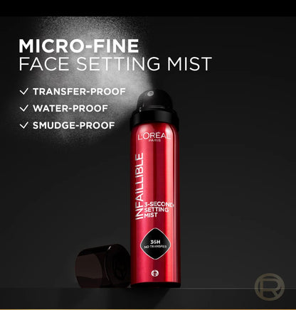 L’Oréal Paris Infaillible 3-second Settig Spray, Locks Makeup for 36h of Long Wear, with no Transfer, No marks, No Stickness