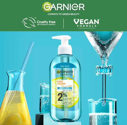 Garnier Fast Clear Anti-Acne Gel 200ml with 2% Salicylic Acid & Vitamin C – Oil Control & Blemish Treatment for Acne-Prone Skin