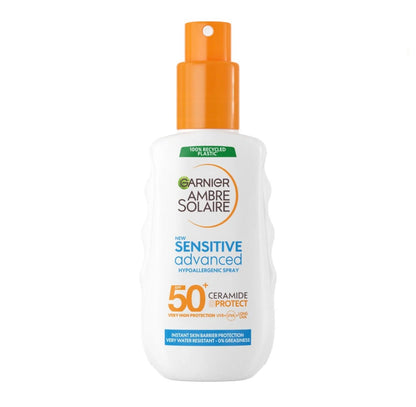 Garnier Ambre Solaire Sensitive Advanced SPF 50+ Ceramide Protect Sunscreen Spray 150ml – Very High Protection for Sensitive Skin