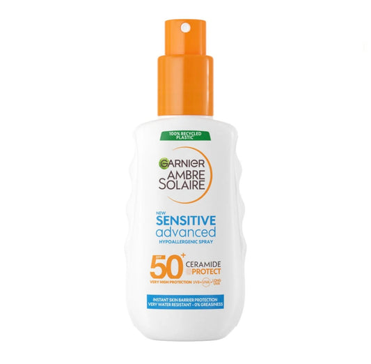 Garnier Ambre Solaire Sensitive Advanced SPF 50+ Ceramide Protect Sunscreen Spray 150ml – Very High Protection for Sensitive Skin