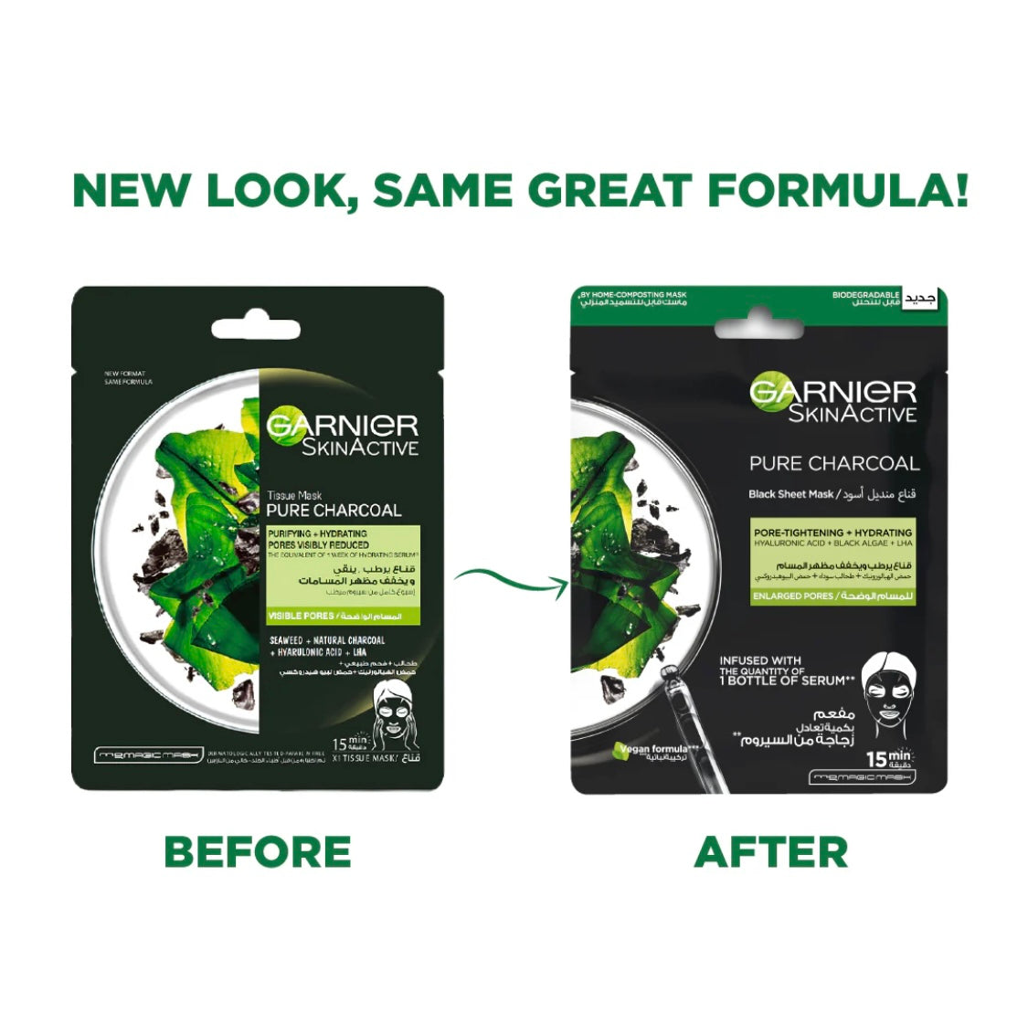 Garnier SkinActive Charcoal & Algae Hydrating and Purifying Tissue Mask – Detox Sheet Mask for Oily & Combination Skin