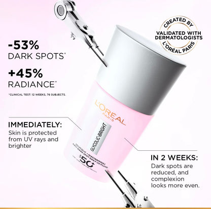 L’Oréal Paris, Glycolic Bright Anti-dark Spot Daily UV Fluid, Spf 50 with [Glycolic Acid, Niacinamide], 50ml