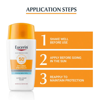 Eucerin Hydro Protect SPF 50+ – Ultra-Light Hydrating Sunscreen for All Skin Types