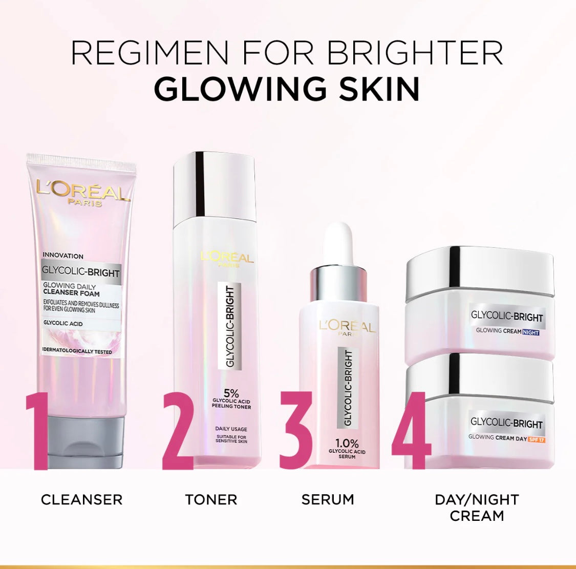 L’Oréal Paris Glycolic Bright Glowing Peeling Toner with 5% Glycolic Acid, for Brightening, Dark Spots reduction & Skin tone evening, 128ml