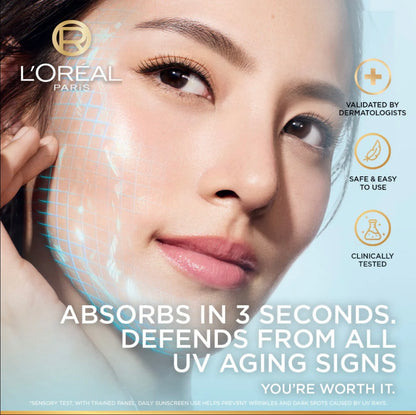 L’Oréal Paris, UV Defender, Aquafusion Daily Water Gel Sunscreen, spf 50+ PA++++Defends from all UV aging sign, absorbs in 3 seconds, 50ml