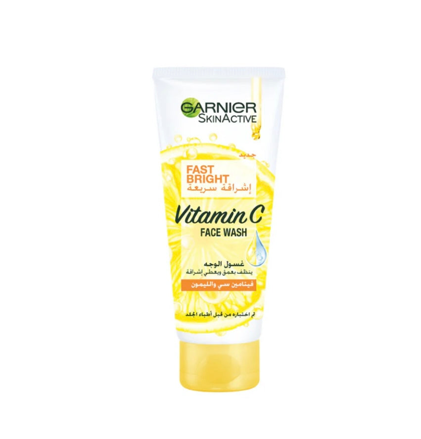 Garnier Fast Bright Vitamin C Brightening Face Wash with Lemon Essence 100ml – Radiance Boost Cleanser for Dull Skin