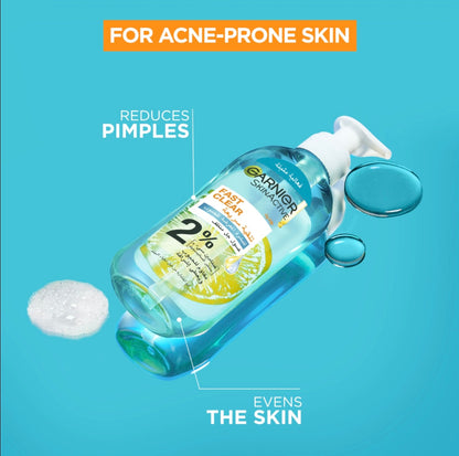 Garnier Fast Clear Anti-Acne Gel 200ml with 2% Salicylic Acid & Vitamin C – Oil Control & Blemish Treatment for Acne-Prone Skin